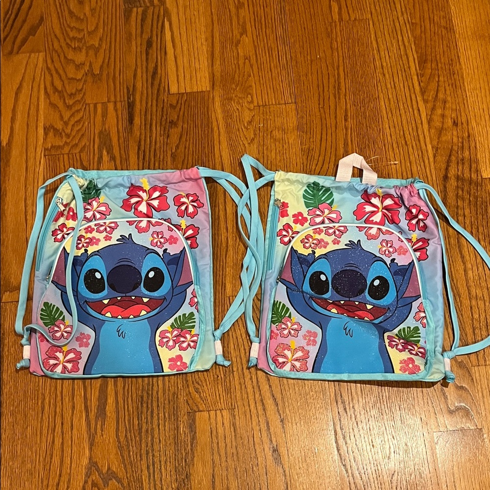 Disney Stitch Floral Kids Cinch Bag  - Blue and Pink